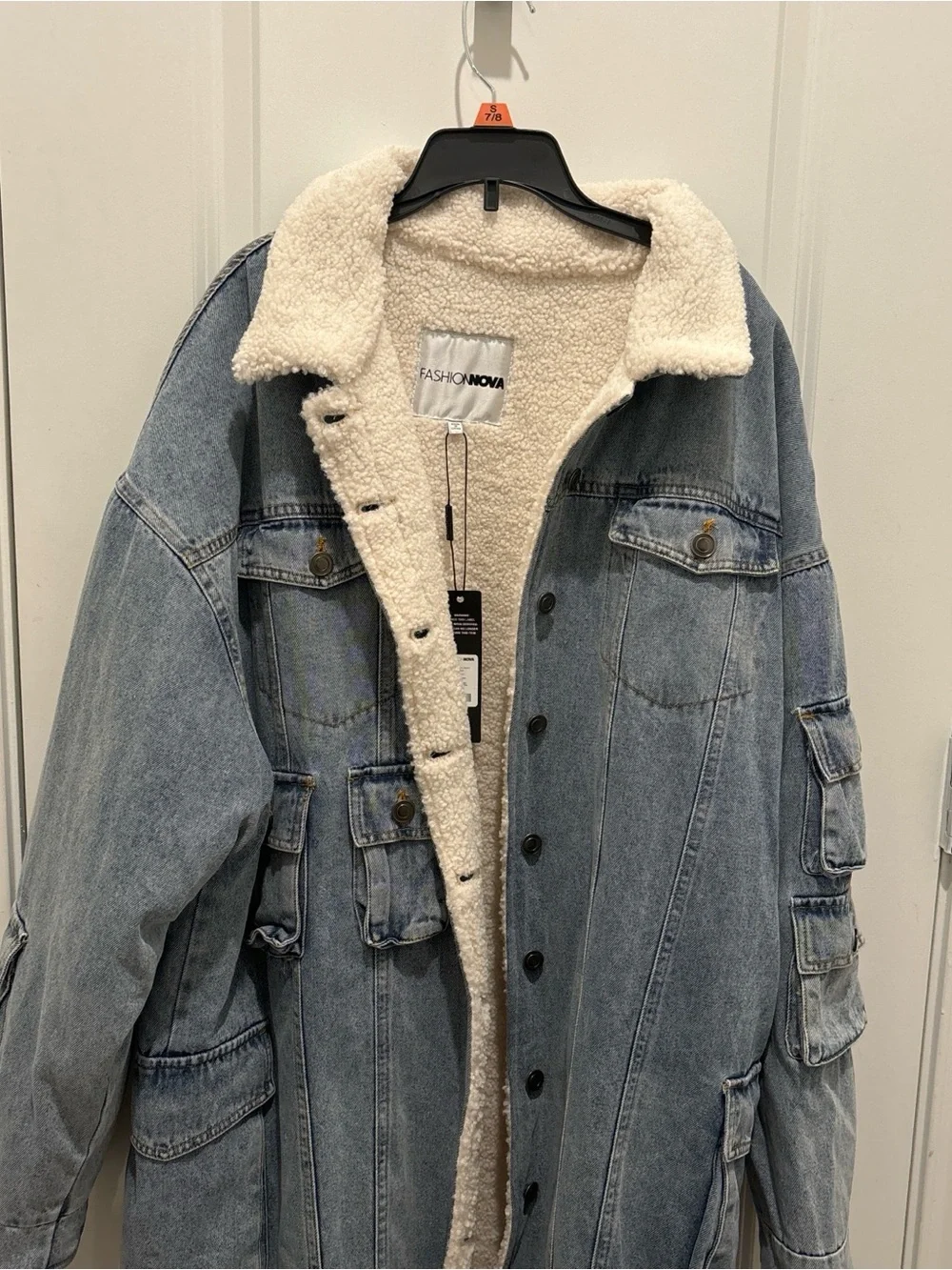 Fashion Nova Light Blue Sherpa-Lined Denim Trench Coat